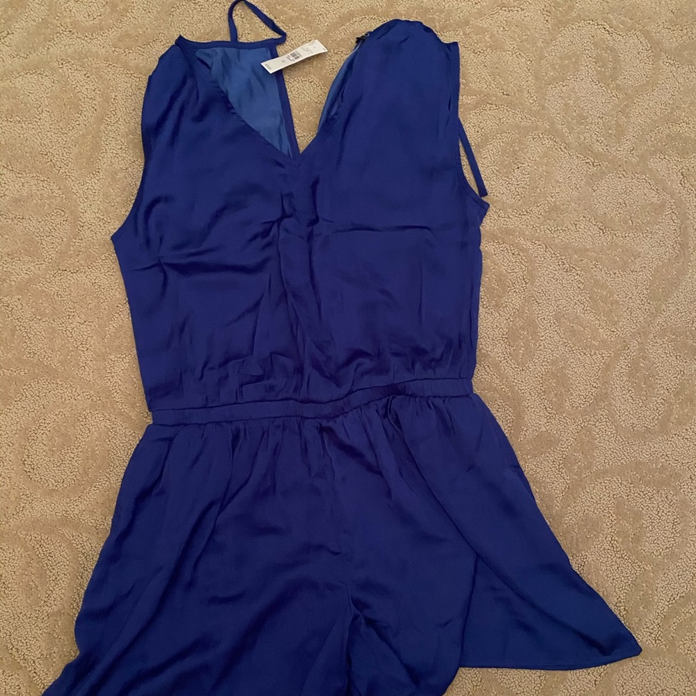 Loft blue satin romper NWT